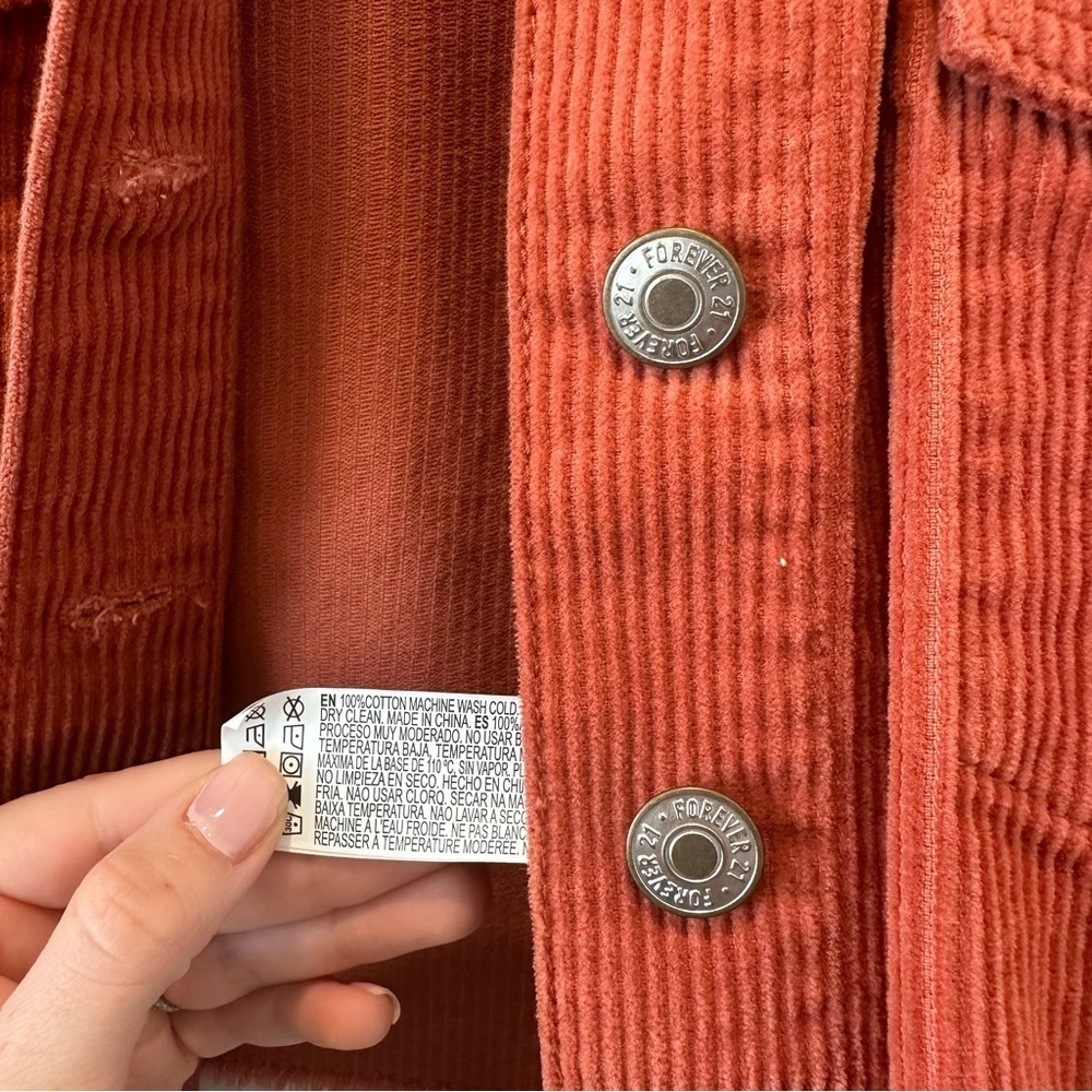 Forever 21 Cropped Jacket Corduroy Red Orange Small Valentines Cotton Transition - Picture 7 of 9